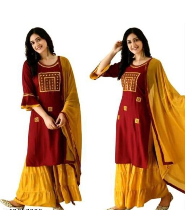 Women Sharara Dupatta  Sets - L, Web Orange, Rayon