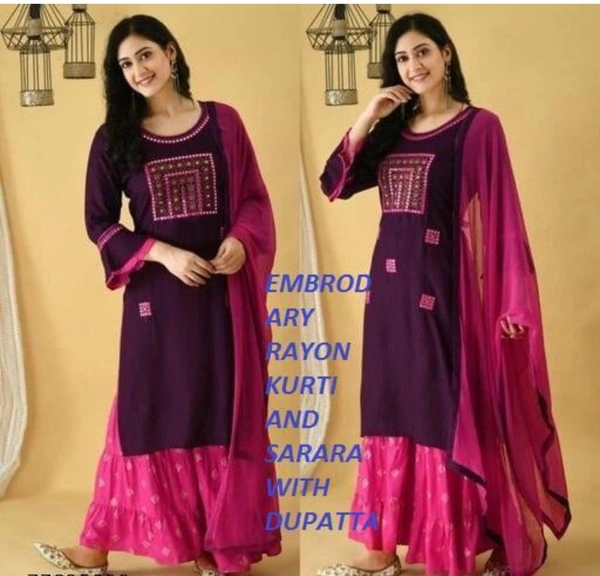 Women Sharara Dupatta  Sets - XXL, Medium Red Violet, Rayon