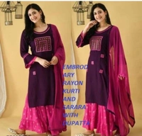 Women Sharara Dupatta  Sets - L, Medium Red Violet, Rayon