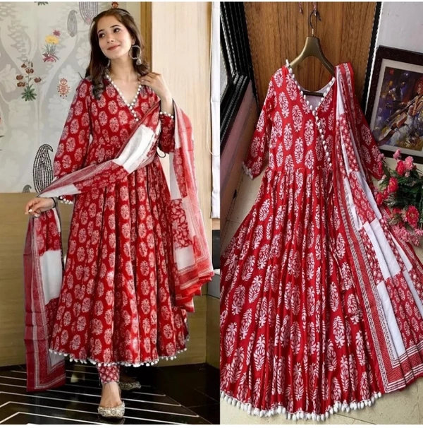 Women Kurta, Pyjama & Dupatta Set - Red, xL, Rayon