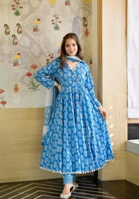 Women Kurta and Pant Set Cotton Rayon - Curious Blue, M, Rayon