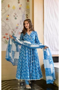 Women Kurta and Pant Set Cotton Rayon - Curious Blue, M, Rayon