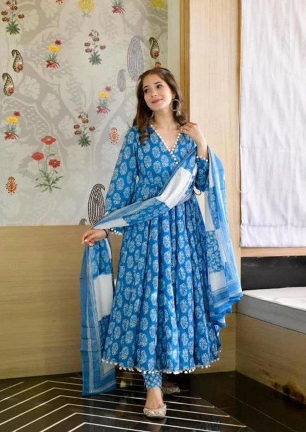 Women Kurta and Pant Set Cotton Rayon - Curious Blue, L, Rayon