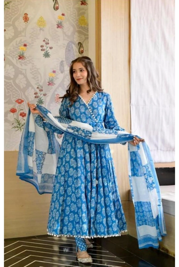 Women Kurta and Pant Set Cotton Rayon - Curious Blue, L, Rayon