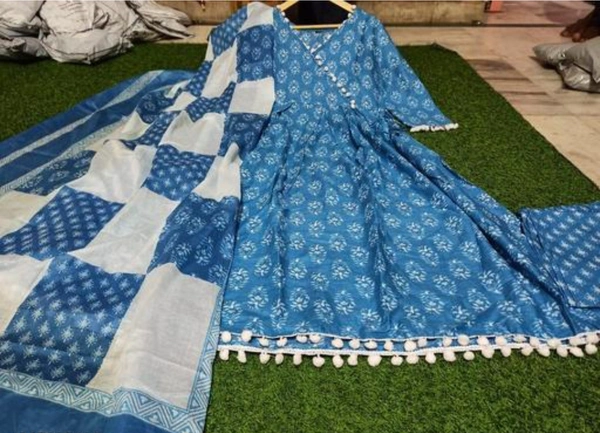 Women Kurta and Pant Set Cotton Rayon - Curious Blue, L, Rayon