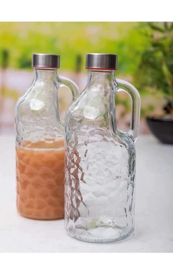 White Gold Transparent Glass Bottles with Cap Set of 2 - 1000ml, Glass