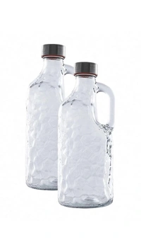 White Gold Transparent Glass Bottles with Cap Set of 2 - 1000ml, Glass