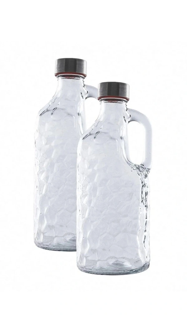 White Gold Transparent Glass Bottles with Cap Set of 2 - 1000ml, Glass