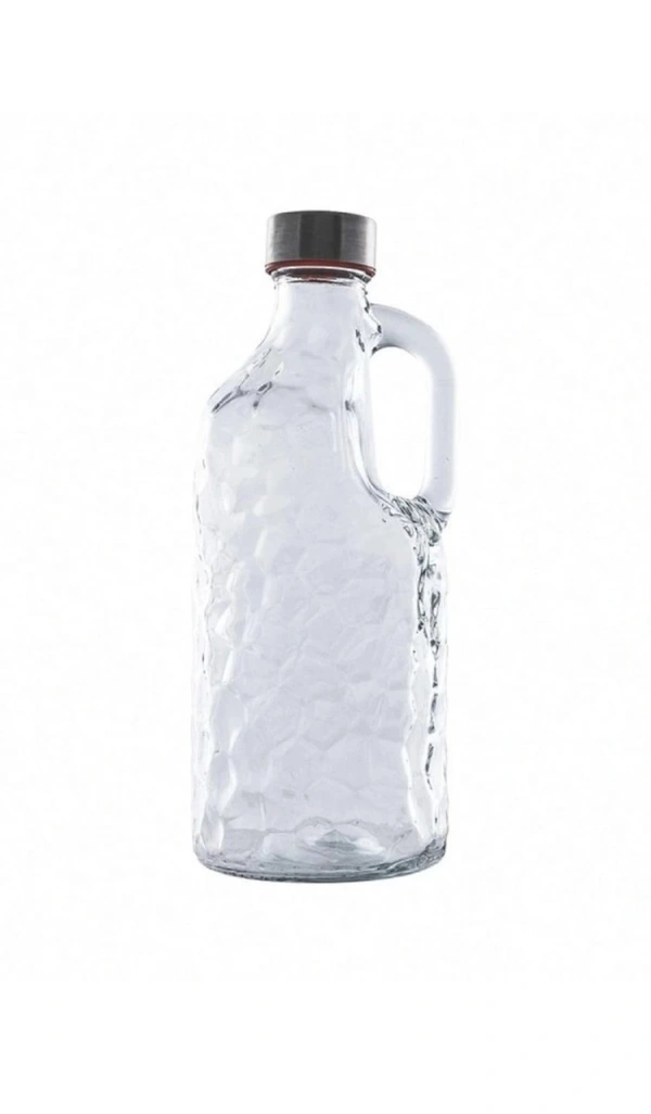 White Gold Transparent Glass Bottles with Cap Set of 2 - 1000ml, Glass