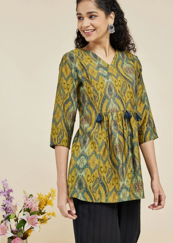 Printed Modal Round Neck Women's Tunic - XL
