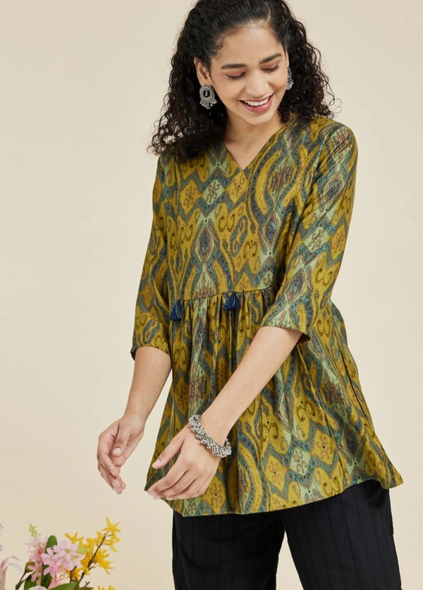 Printed Modal Round Neck Women's Tunic - XL