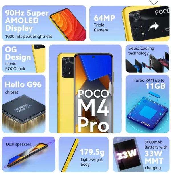 POCO M4 Pro (Yellow, 128 GB) (6 GB RAM) - Yellow, SMARTPHONE