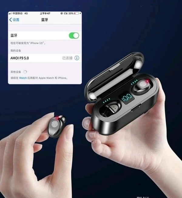 TWS F9 With Power Display Touch Wireless 5.0 Binaural Waterproof In-ear C6 Bluetooth Headset  (Black, True Wireless)