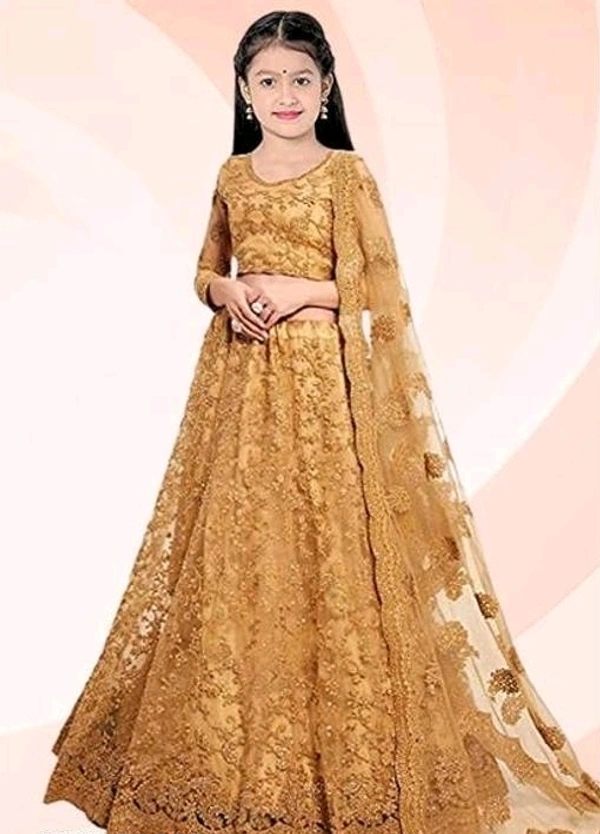 Girls Lahanga Choli Ethnic Embroidery  - Pirate Gold, 11-12 Years