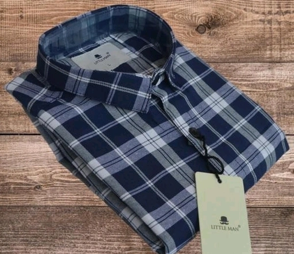 LITTLE MAN COTTON LATEST CHECK FULL SLEEVES SHIRTS FOR MANP - L, Mercury