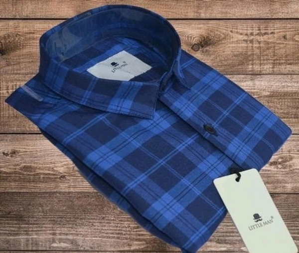 LITTLE MAN COTTON LATEST CHECK FULL SLEEVES SHIRTS FOR MANP - L, Royal Blue