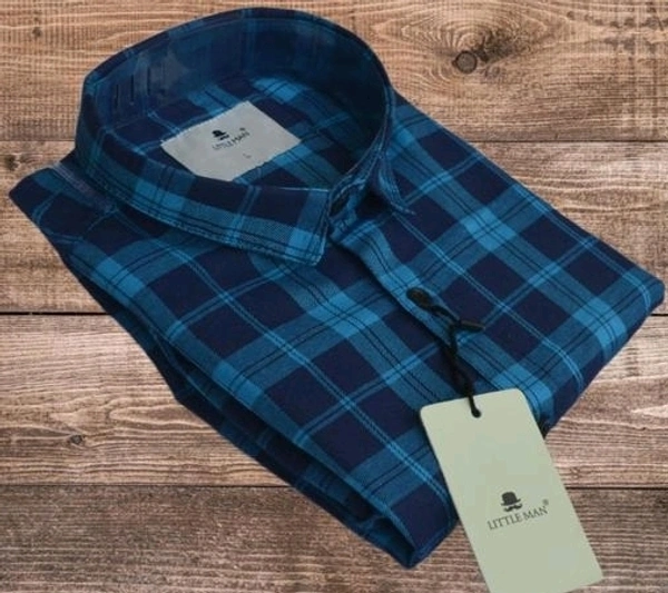 LITTLE MAN COTTON LATEST CHECK FULL SLEEVES SHIRTS FOR MANP - XL, Eastern Blue