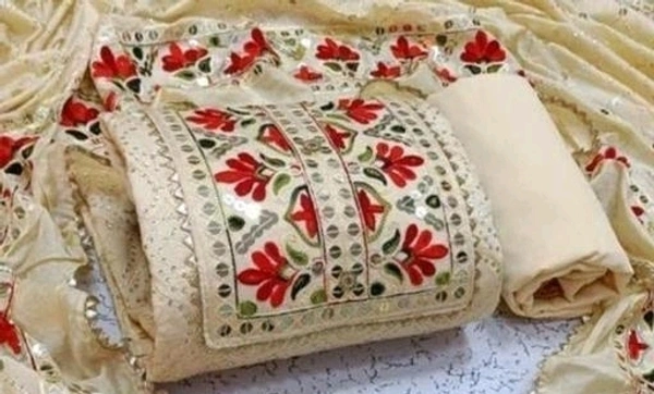 GULABJAMUN WOMENS SUIT HEAVY DOUBLE SEQUENCE WORK DESIGN WOMENS SUITS - Cream