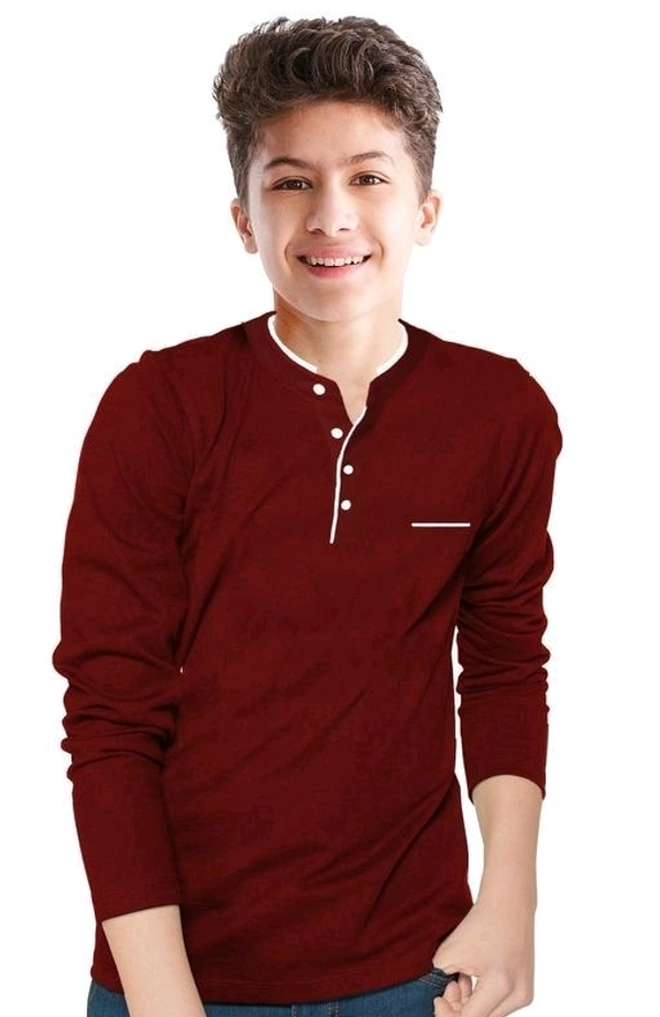 BLIVE Boys Solid Henley Maroon Polo T-Shirt - 13-14 Years