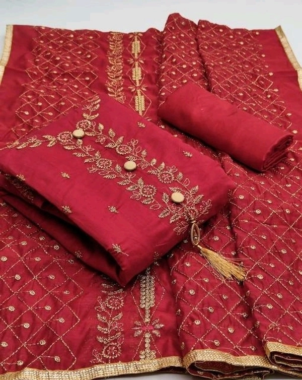 Adrika Ensemble Semi-Stitched Suits - Red, Unstitched