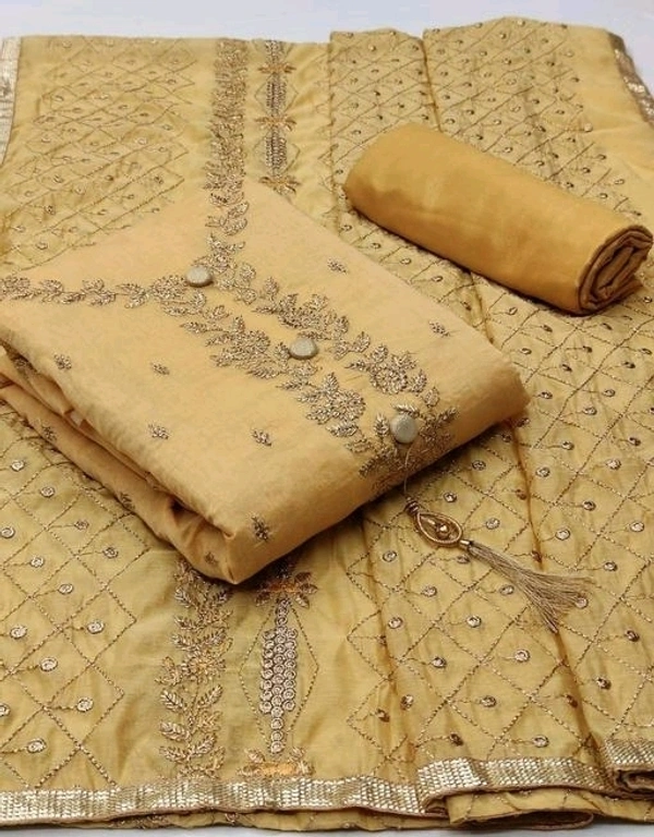 Adrika Ensemble Semi-Stitched Suits - Buddha Gold, Unstitched