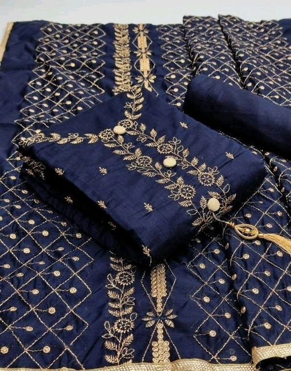 Adrika Ensemble Semi-Stitched Suits - Navy Blue, Unstitched