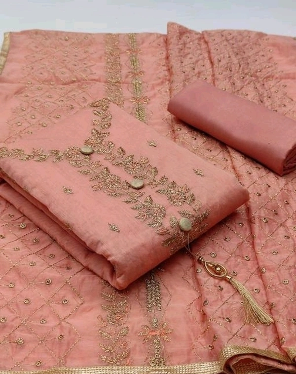 Adrika Ensemble Semi-Stitched Suits - Peach, Unstitched