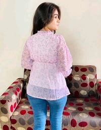 WOMEN WESTERN GEORGETTE FABRIC TOP - Pink Lace, Free Size