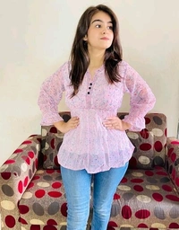 WOMEN WESTERN GEORGETTE FABRIC TOP - Pink Lace, Free Size