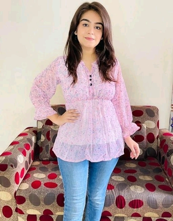WOMEN WESTERN GEORGETTE FABRIC TOP - Pink Lace, L