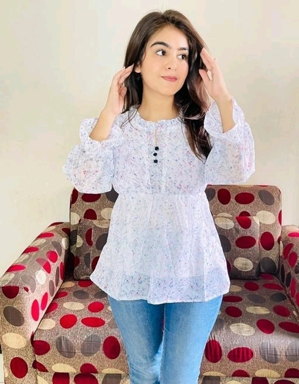 WOMEN WESTERN GEORGETTE FABRIC TOP - White, Free Size