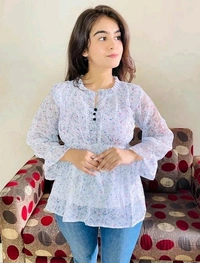 WOMEN WESTERN GEORGETTE FABRIC TOP - White, Free Size