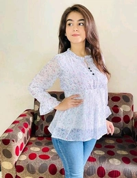WOMEN WESTERN GEORGETTE FABRIC TOP - White, Free Size