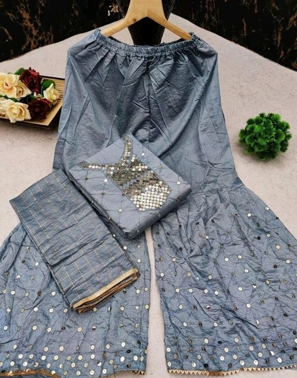 Chanderi Woman trendy sharara suit - Dove Gray, Semi-Stitched