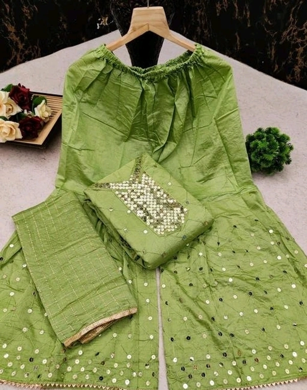 Chanderi Woman trendy sharara suit - Yellow Green, Semi-Stitched