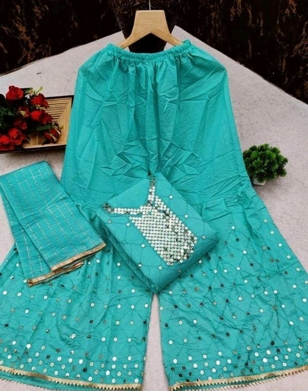 Chanderi Woman trendy sharara suit - Scooter, Semi-Stitched