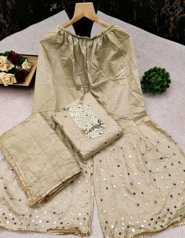 Chanderi Woman trendy sharara suit - Mongoose, Semi-Stitched