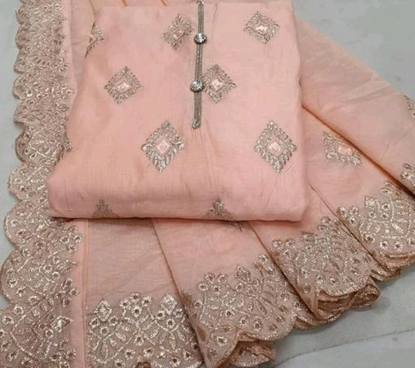 chanderi dress material for women - Un-stitched, Peach