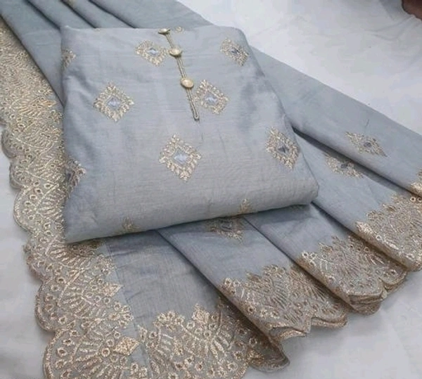 chanderi dress material for women - Un-stitched, Gray