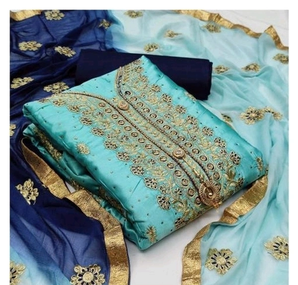 Suit Salwar Suit - Unstitched, Cyan Aqua
