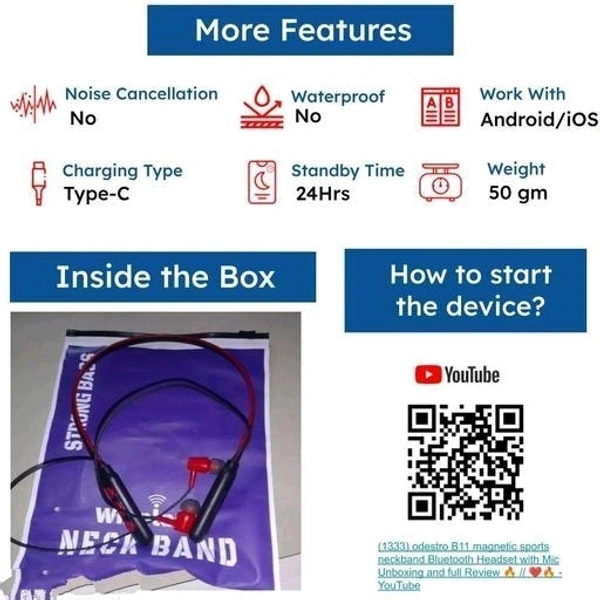 B11 Lightweight B-11 Neckband Upto 20Hrs Playtime Wireless Headset With Mic Bluetooth Headset-(RED, Pcs.1) Compatible with all smart phones.