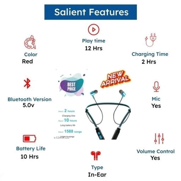 B11 Lightweight B-11 Neckband Upto 20Hrs Playtime Wireless Headset With Mic Bluetooth Headset-(RED, Pcs.1) Compatible with all smart phones.