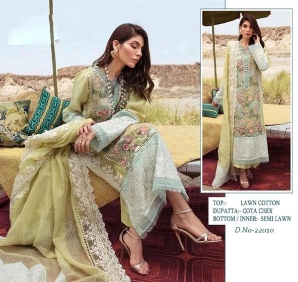 Women's Green Zari butta Embroidered Lawn Cotton Semi Stitched Suits - Un-Stitched