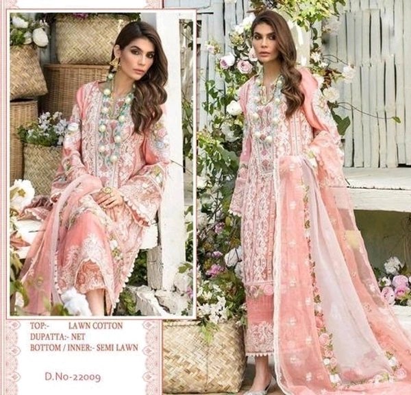 Women's Pink Zari butta Embroidered Lawn Cotton Semi Stitched Suits - Un-stitched