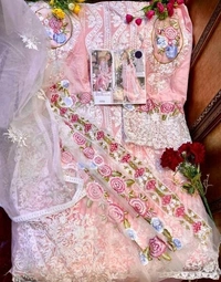 Women's Pink Zari butta Embroidered Lawn Cotton Semi Stitched Suits - Un-stitched