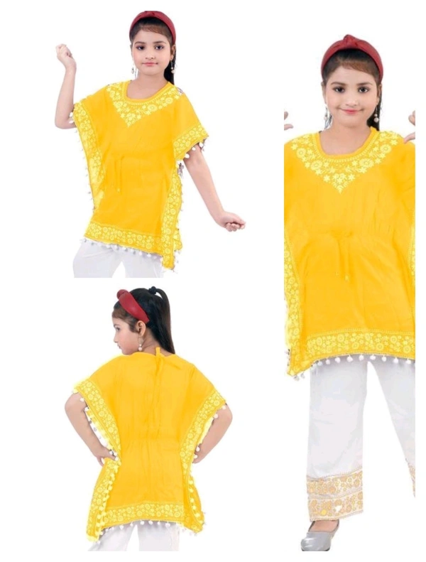 Girls Fancy Kaftan and palazzo set - Gold, 5-6 Years