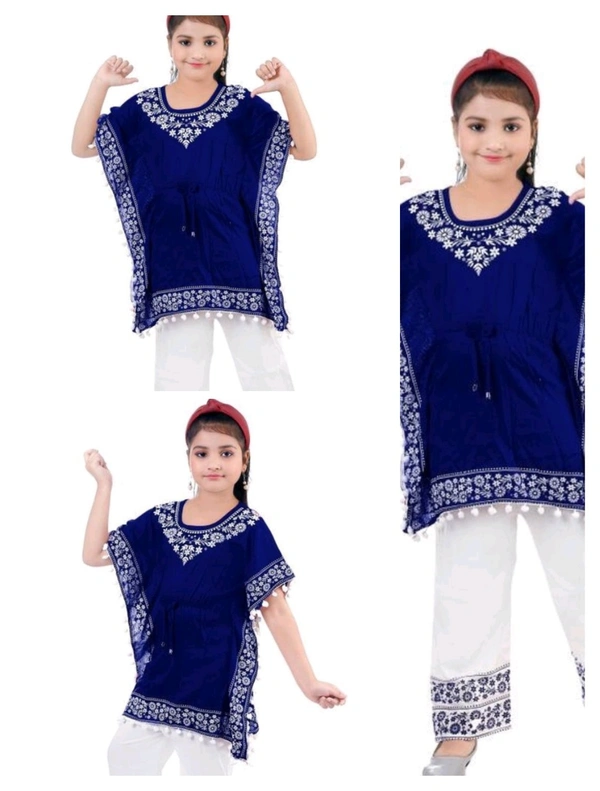 Girls Fancy Kaftan and palazzo set - Navy Blue, 5-6 Years