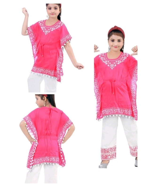 Girls Fancy Kaftan and palazzo set - Pink Flamingo, 6-7 Years