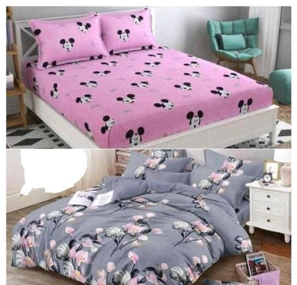 HANDLOOM HUT INDIAN COTTON FEEL DOUBLE BED  BEDSHEET COMBO SET OF 2(90*90) WITH 4 PILLOW COVERS(27*17) - Lavender Rose, King