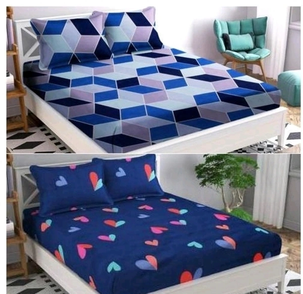 HANDLOOM HUT INDIAN COTTON FEEL DOUBLE BED  BEDSHEET COMBO SET OF 2(90*90) WITH 4 PILLOW COVERS(27*17) - White, Double